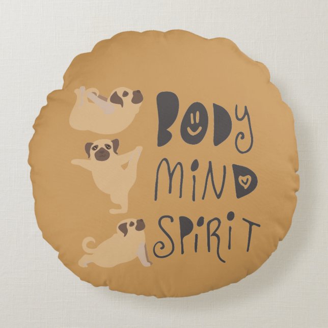 Almofada Redonda Yoga Pugs (Frente)