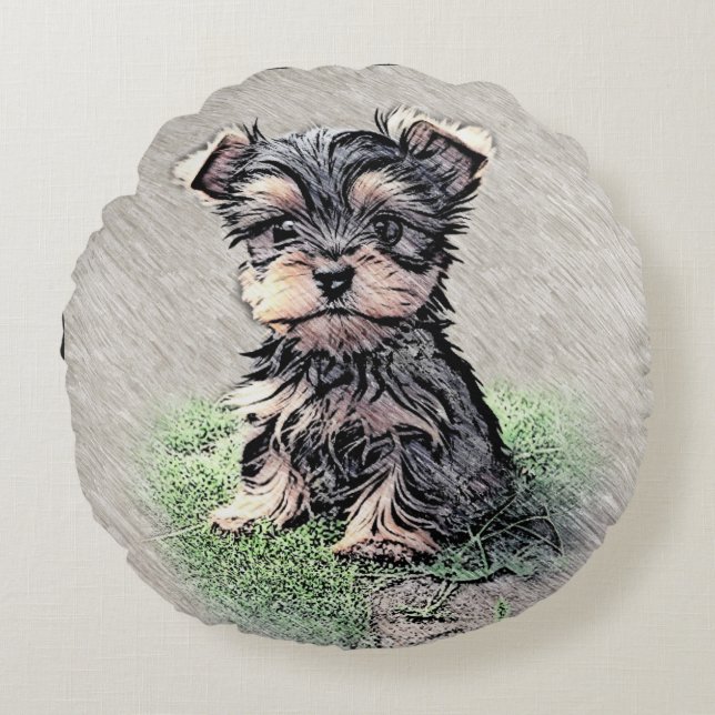 Almofada Redonda Yorkie, Nature, pet (Frente)