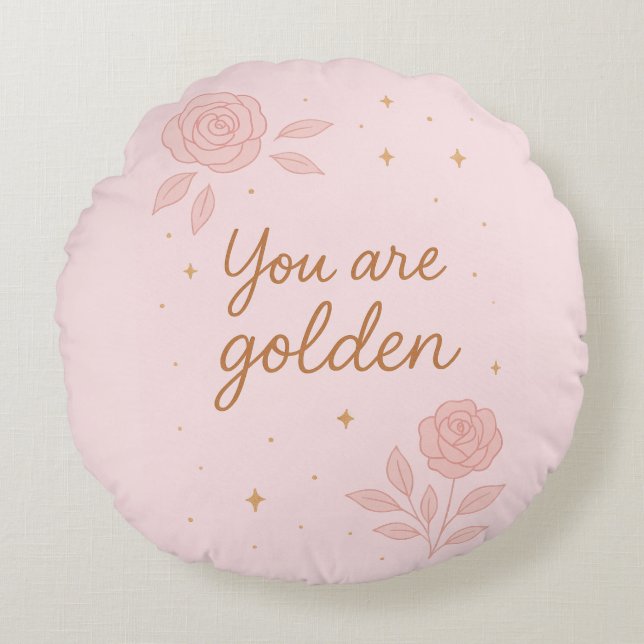 Almofada Redonda You Are Golden | Pink Aesthetic Floral Design (Frente)