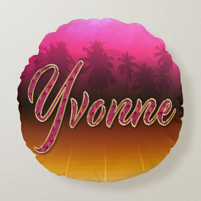 Almofada Redonda Yvonne Vorname Name golden pink Kissen (Frente)