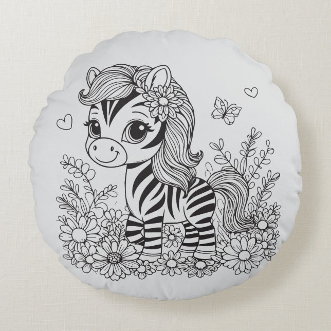 Almofada Redonda Zebra Caprichosa (Frente)