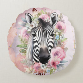 Almofada Redonda Zebra com Aquarela e Terra Floral