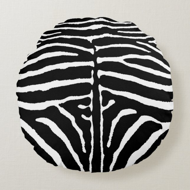 Almofada Redonda Zebra em Preto e Branco (Frente)