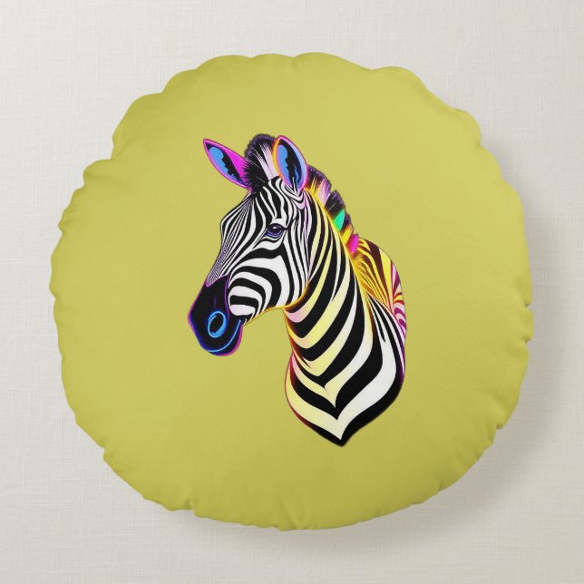 Almofada Redonda Zebra Neon Brilhante (Frente)