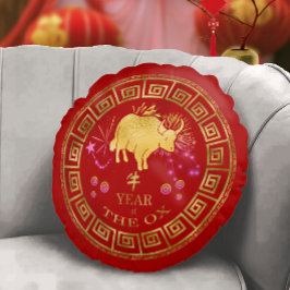 Almofada Redonda Zodiac Ox Red/Dourado ID542 chinês