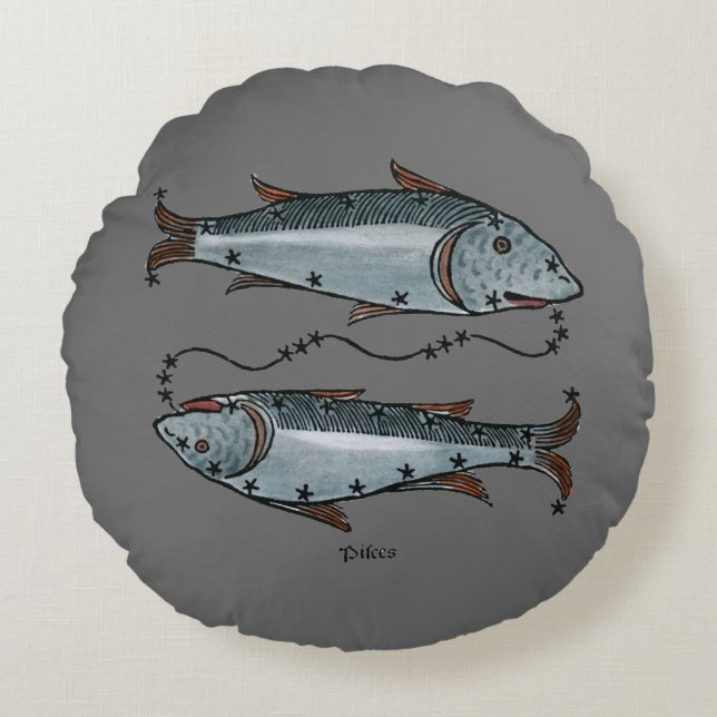 Almofada Redonda Zodíaco: Peixes na cor (Frente)
