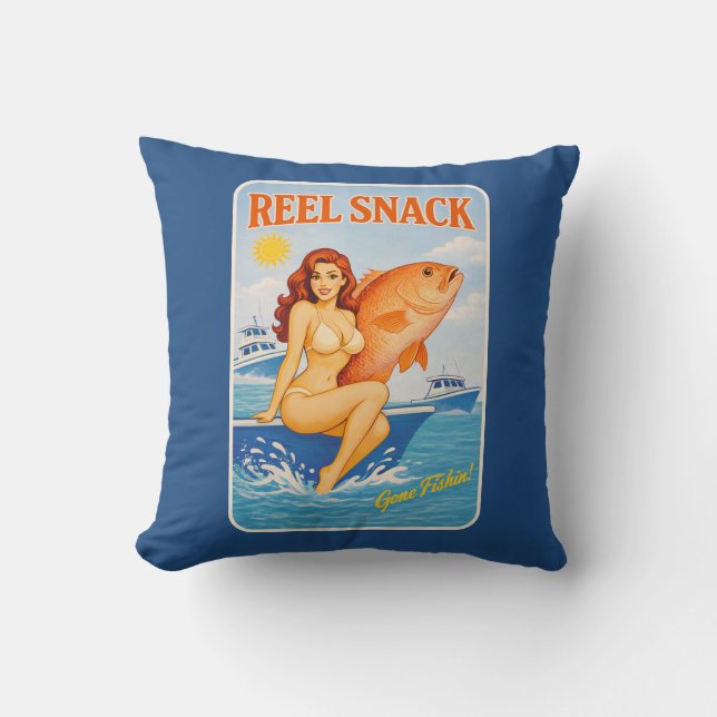 Almofada Reel Snack Retro Pin-Up Red Snapper Fishing Boater (Frente)