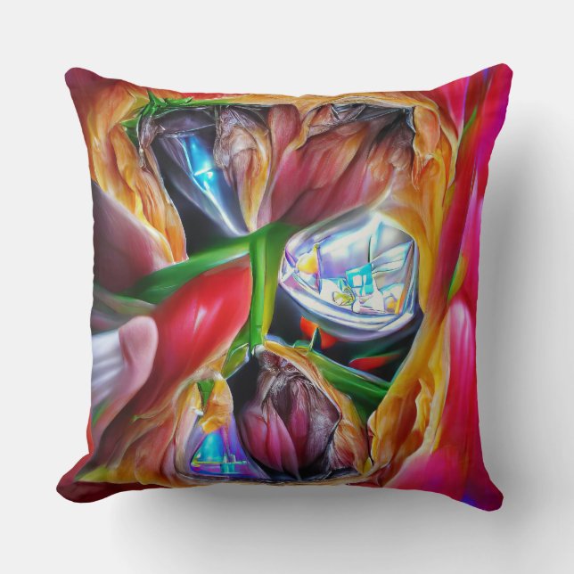 Almofada Reflexões Vibrantes de Tulipas de Abstrato (Frente)