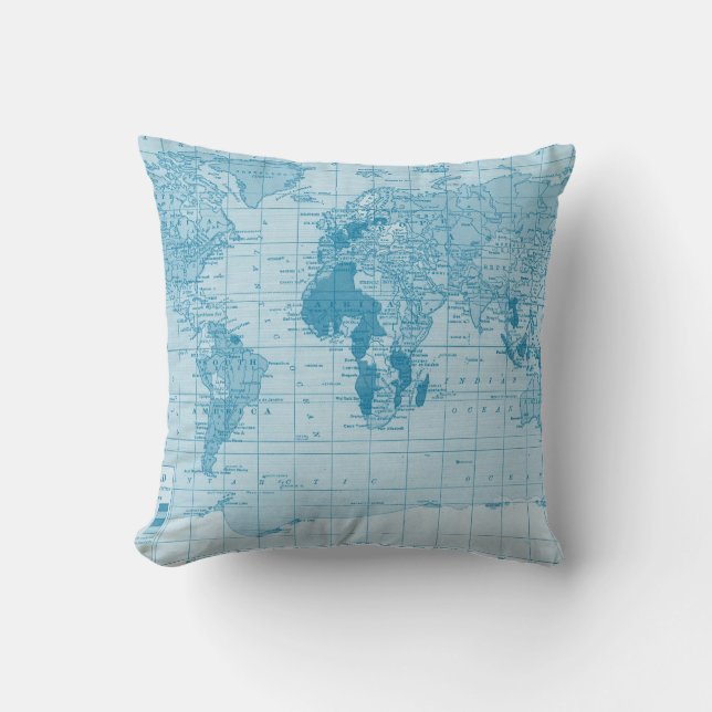 Almofada Refrigere o travesseiro azul do mapa do mundo (Frente)