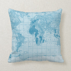 Almofada Refrigere o travesseiro azul do mapa do mundo
