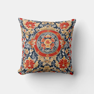 Almofada Regal Khokhloma: Medalhão Floral do Ornamentado