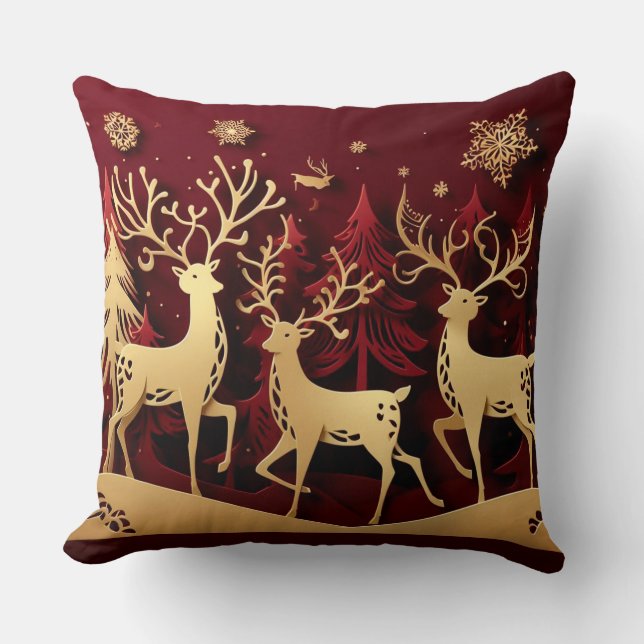 Almofada Regal Reindeer Ensemble – Paper-Cut Forest (Frente)