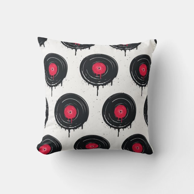 Almofada Registros de vinil derretidos, padrão artístico. (Frente)