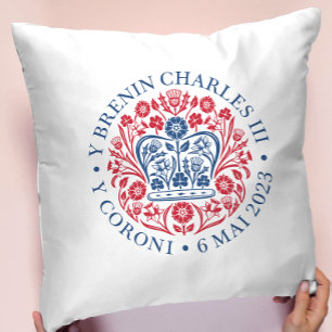 Almofada Rei Charles III Coronation Emblem em galês