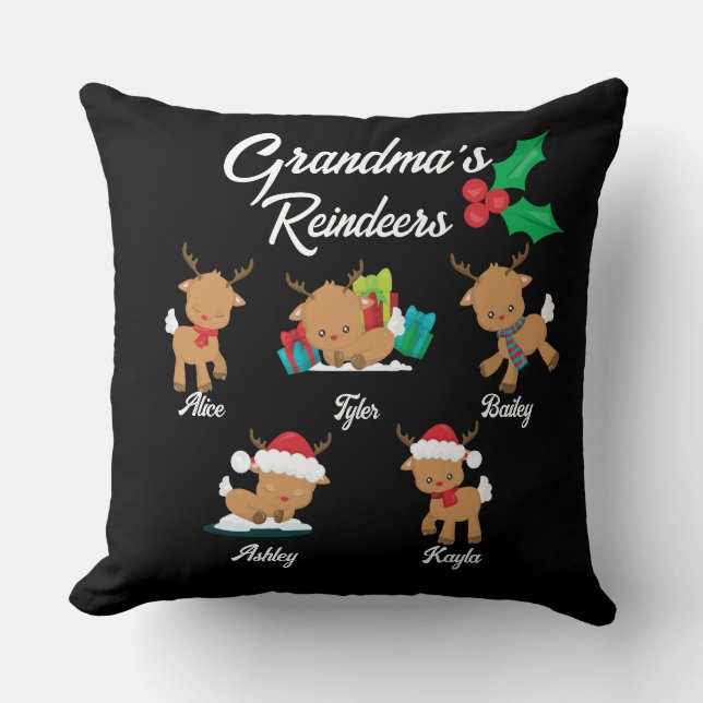 Almofada Reindeer 5 Netos personalizados da vovó Xmas (Frente)