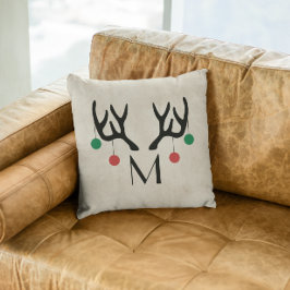 Almofada Reindeer Antlers Moderno Monograma de Natal