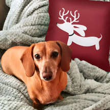Reindeer Dachshund Travesseiro em Vermelho
