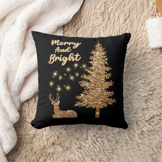 Almofada Reindeer Dourado Sparkle e Árvore de Natal (Cobertor)