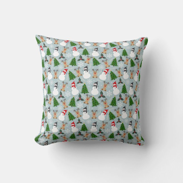 Almofada Reindeer, Snowman, Design de Árvore (Frente)