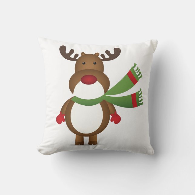 Almofada Reindeer Vestindo Um Travesseiro Verde (Frente)