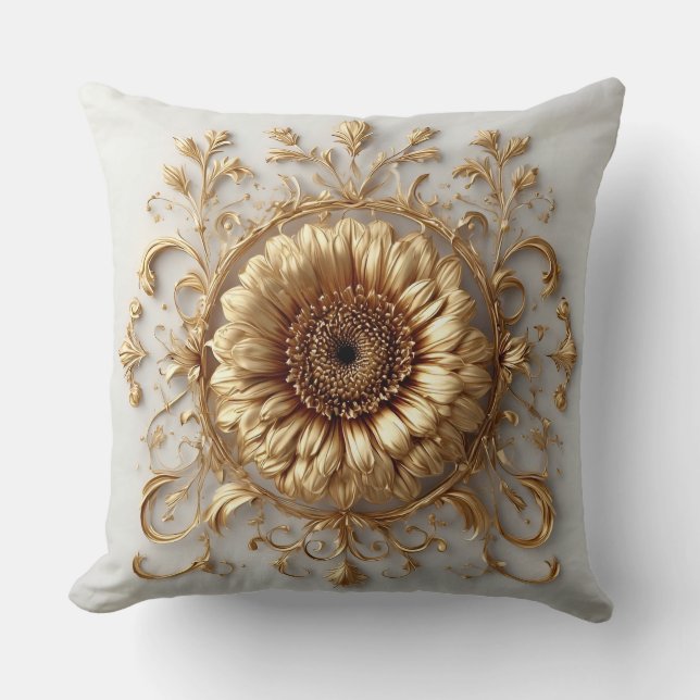 Almofada Relevo Floral Dourado Intrincado (Frente)