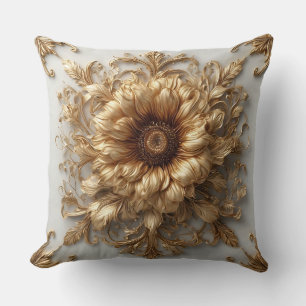 Almofada Relevo Floral Dourado Intrincado