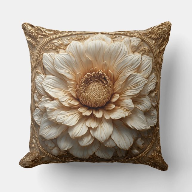Almofada Relevo Floral Dourado Intrincado (Frente)