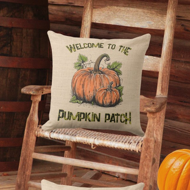 Almofada Remendo de Abóbora Outono Falso Burlap  (A fun country porch pillow for autumn!)