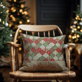 Almofada remendo de natal nome Verde Vermelho bege