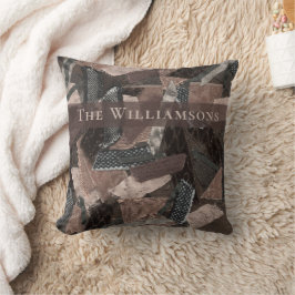 Almofada Remendo de patchwork de fita marrom bege cinza abs