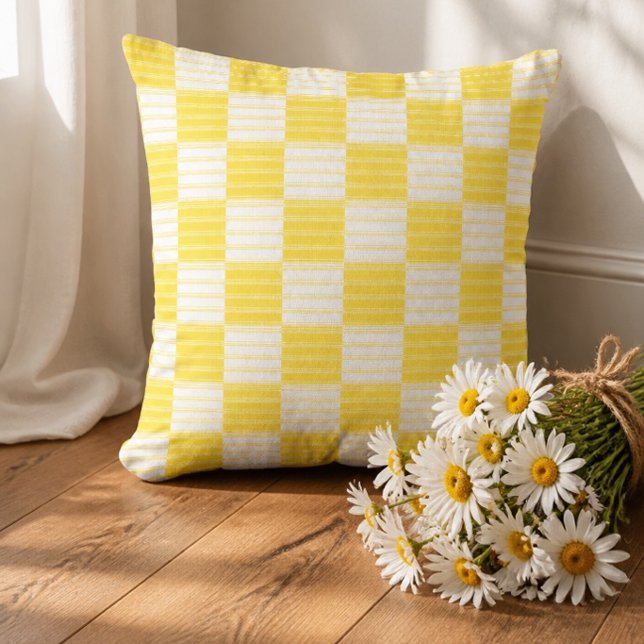 Almofada Remendo Xadrez Amarelo e Branco (Criador carregado)
