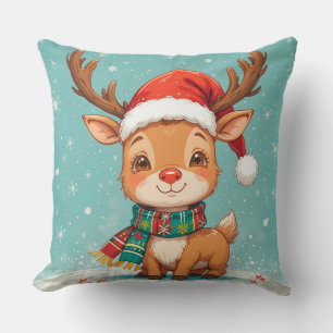 Almofada Rena Desenhada Com Chapéu De Papai Noel