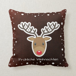 Almofada Rena e neve em Fröhliche vermelho Weihnachten