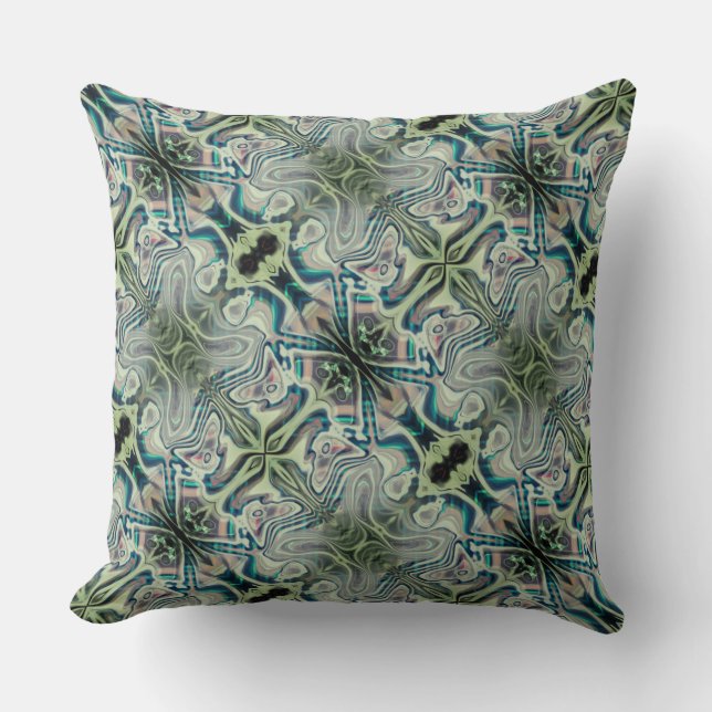 Almofada Repetição do ciano verde-acinzentado e verde-esver (Frente)
