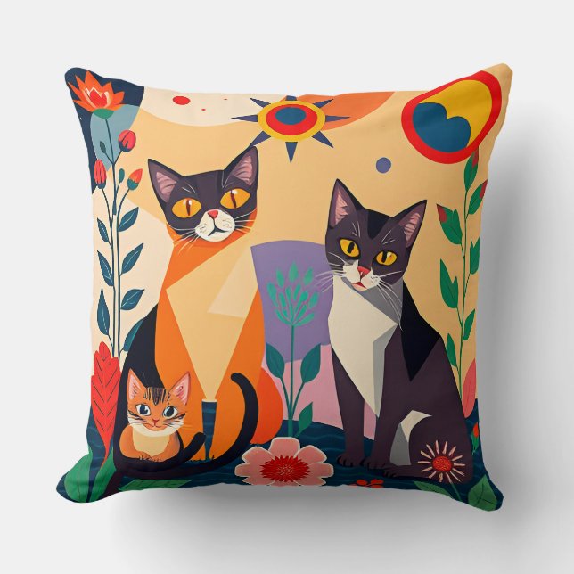 Almofada Representação Artística Abstrata de Gatos (Frente)