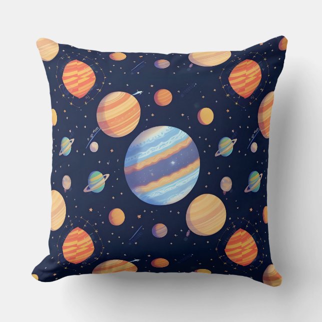 Almofada Representação Artística Colorida de Planetas e Est (Frente)