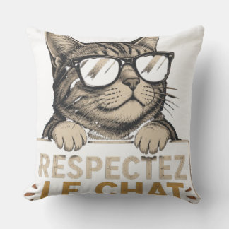 Almofada Respectez le chat – Illustration de chat à lunette
