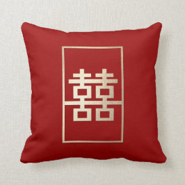 Almofada Retângulo Dourado Felicidade Dupla Casamento Chinê