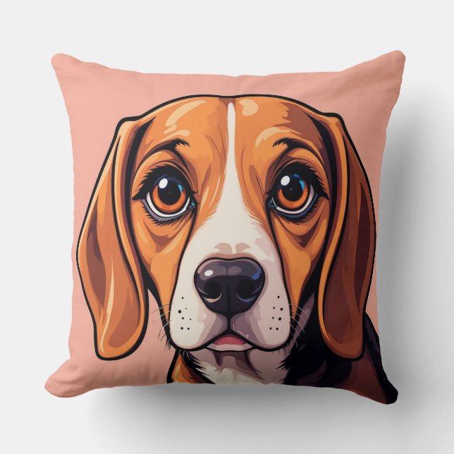 Almofada Retrato Adorável de Beagle 🐾💛 Design de Pet Fofo (Frente)
