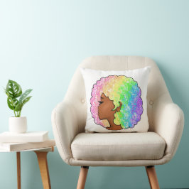 Almofada Retrato Afro Arco-Íris Pastel Groovy Retro Cabelo