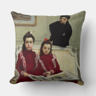 Almofada Retrato da família de um menino e dos seus dois