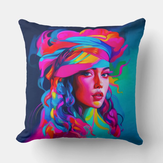 Almofada Retrato de Abstrato vibrante (Frente)