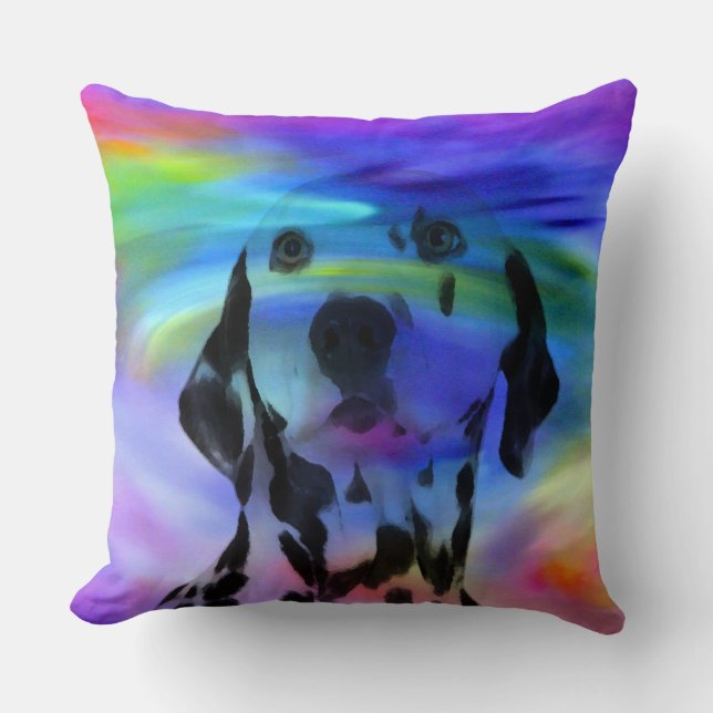 Almofada Retrato de Arte com Cor de Água do Cão Dalmático (Frente)