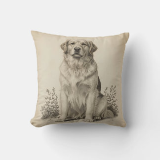 Almofada Retrato de Arte de Cachorro Antigo Golden Retrieve