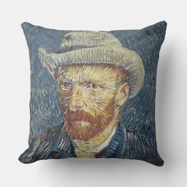Almofada Retrato de auto de Vincent van Gogh | com chapéu (Frente)