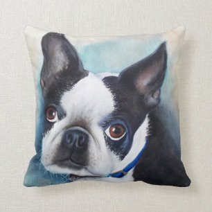 ALMOFADA RETRATO DE BOSTON TERRIER DA AGUARELA DO MONOGRAMA