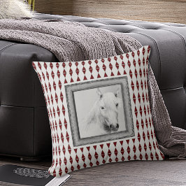 Almofada Retrato de Cavalo Branco Burgundy Harlequin Arte