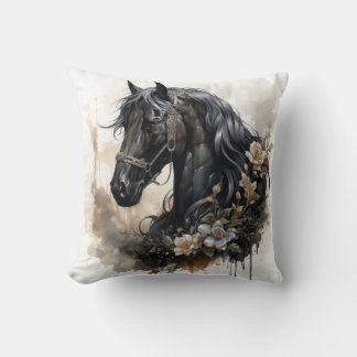 Almofada Retrato de cavalo de beleza negra