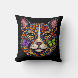 Almofada Retrato de Gato Cor de Flor de Borboleta Gatos Mãe