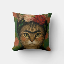 Almofada Retrato de Gato Frida Kahlo Impressão de Arte Flor